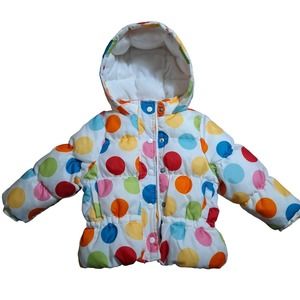 Gymboree (2011) fleece-lined hooded polka-dotted puffer jacket (12-24 months)
